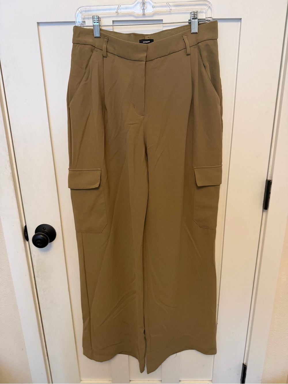 Express Olive Green Wide leg Trousers High Rise Cargo Dress Pants Size 8 R
